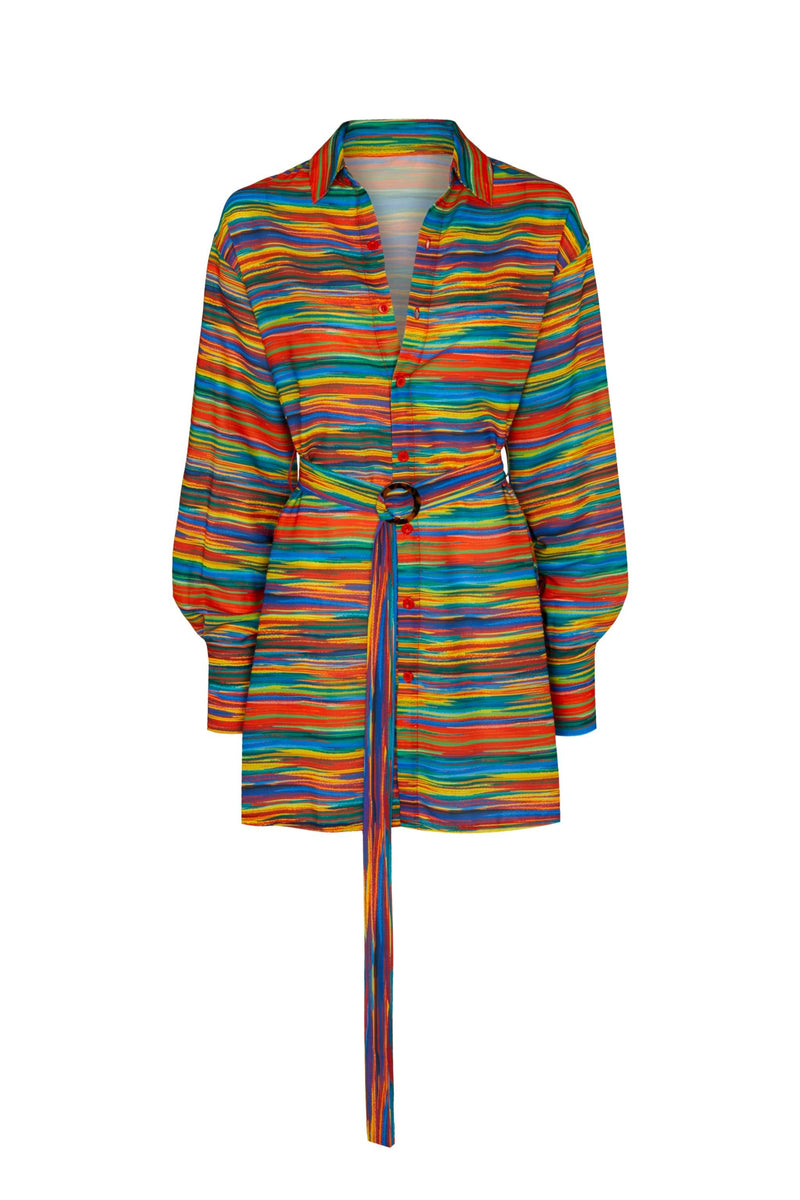COLOURFUL STRIPE BELTED SHIRT DRESS SWEAT //SZN