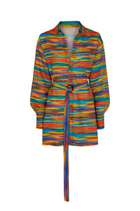 COLOURFUL STRIPE BELTED SHIRT DRESS