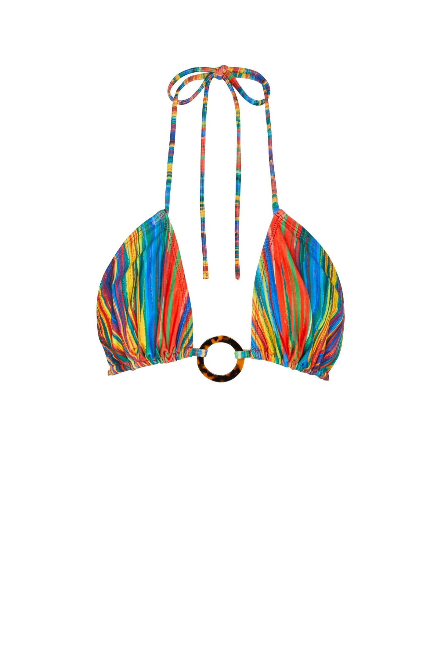 COLOURFUL STRIPE RING DETAIL BIKINI TOP