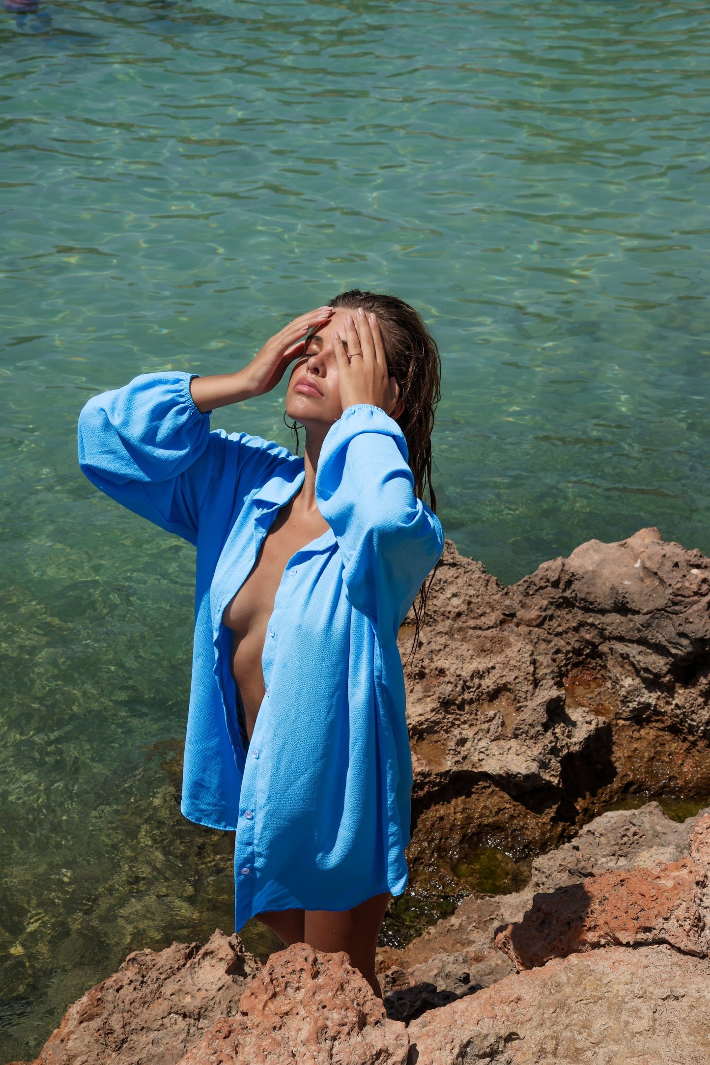 SHEA BLUE OVERSIZED BEACH SHIRT