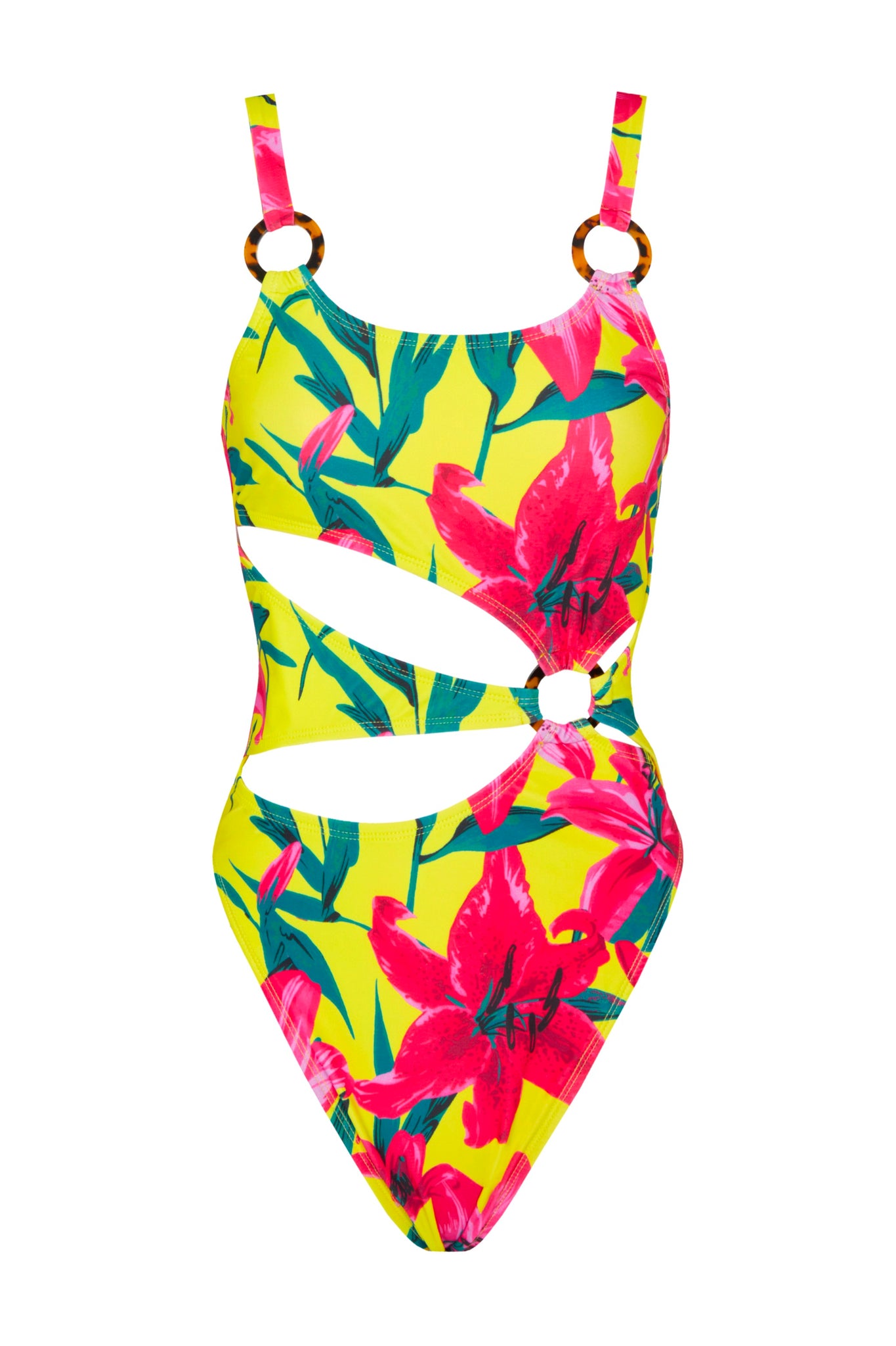 YELLOW TROPICAL CUT OUT SWIMSUIT