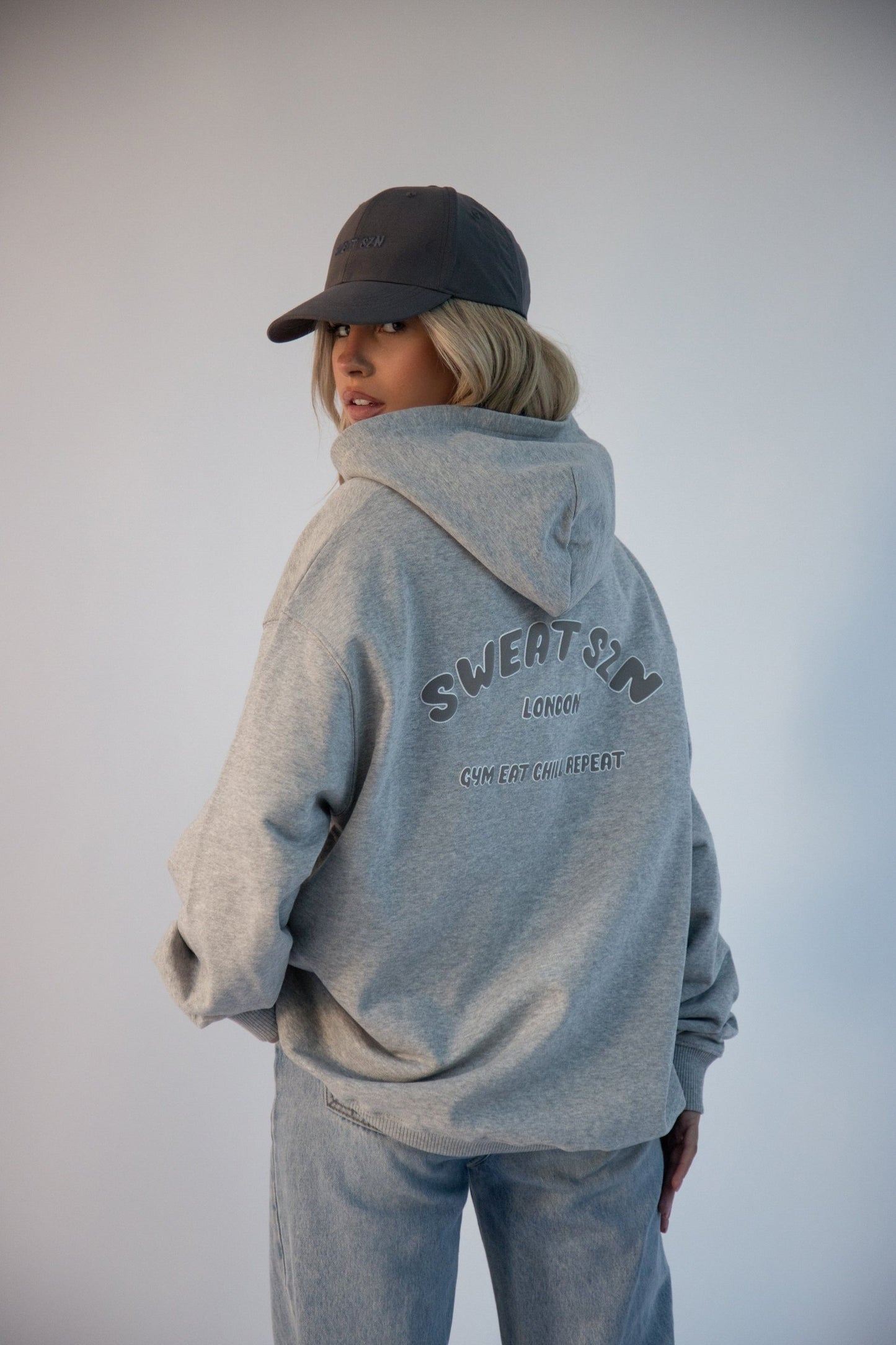 GREY MARL BUBBLE LOGO OVERSIZED HOODIE